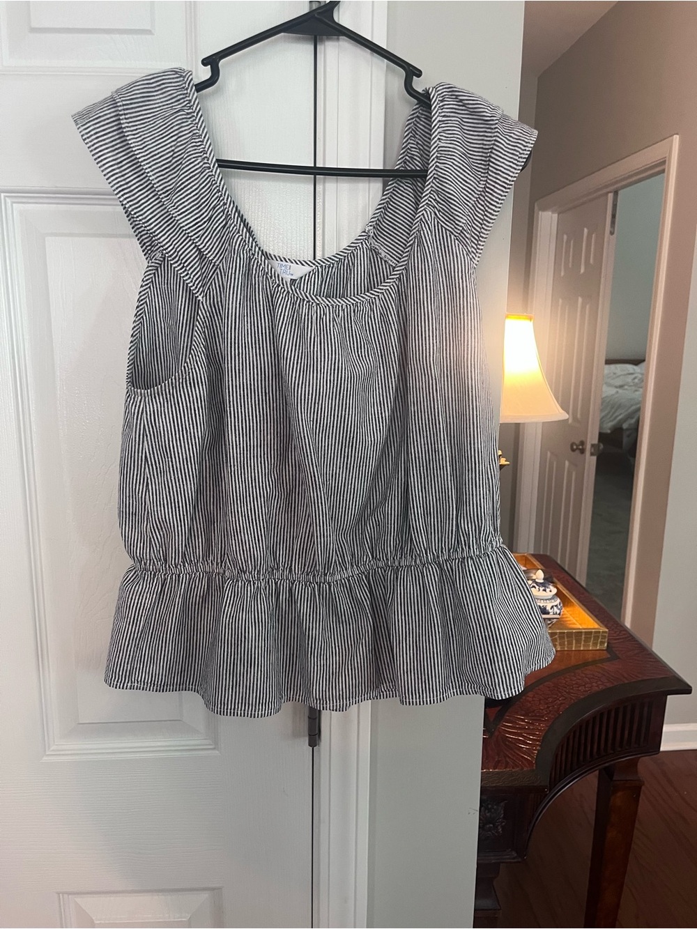 Time and Tru Black & White Striped Peplum Sleeveless Top
